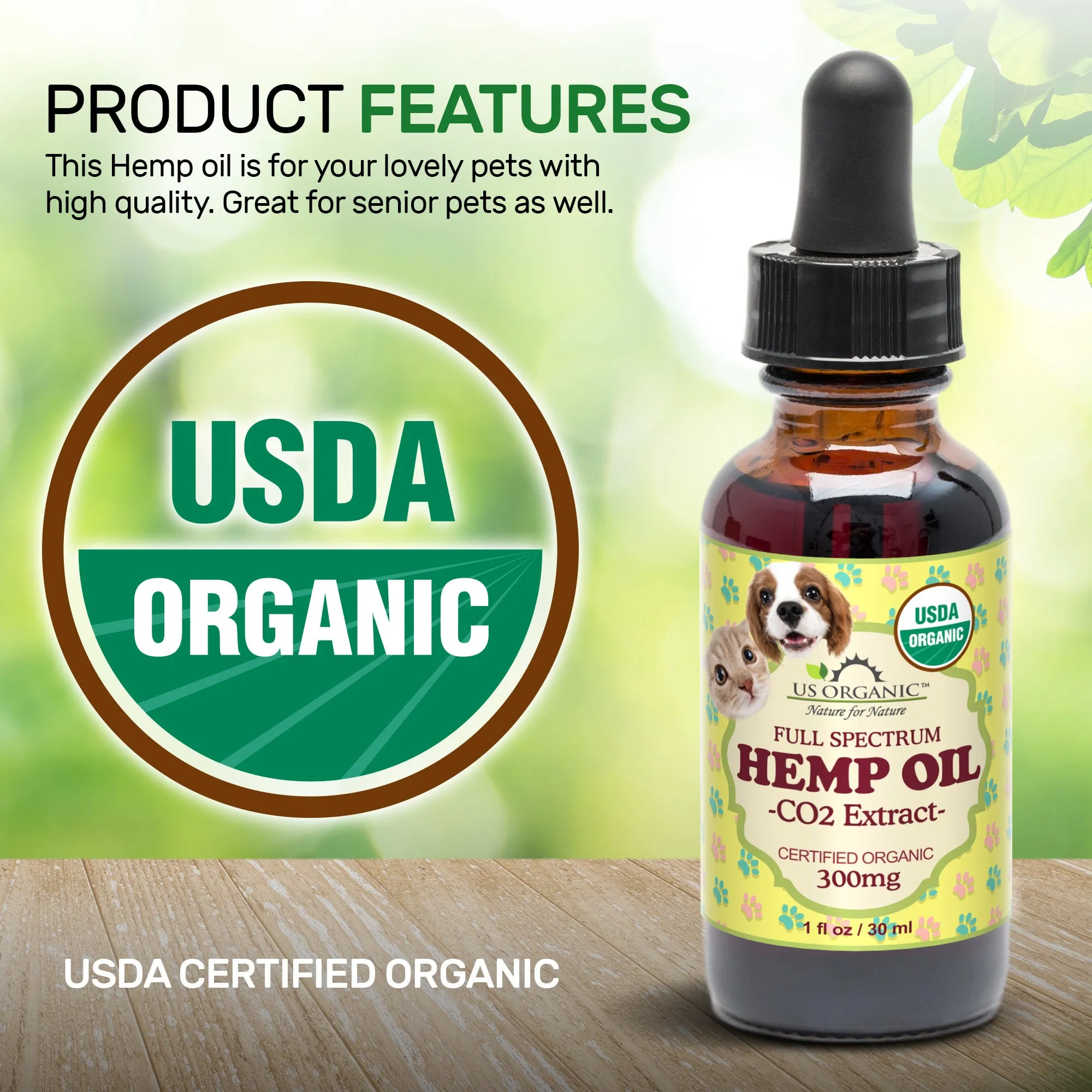 100% Pure Certified USDA Organic - Hemp Oil for Pets, 300 mg