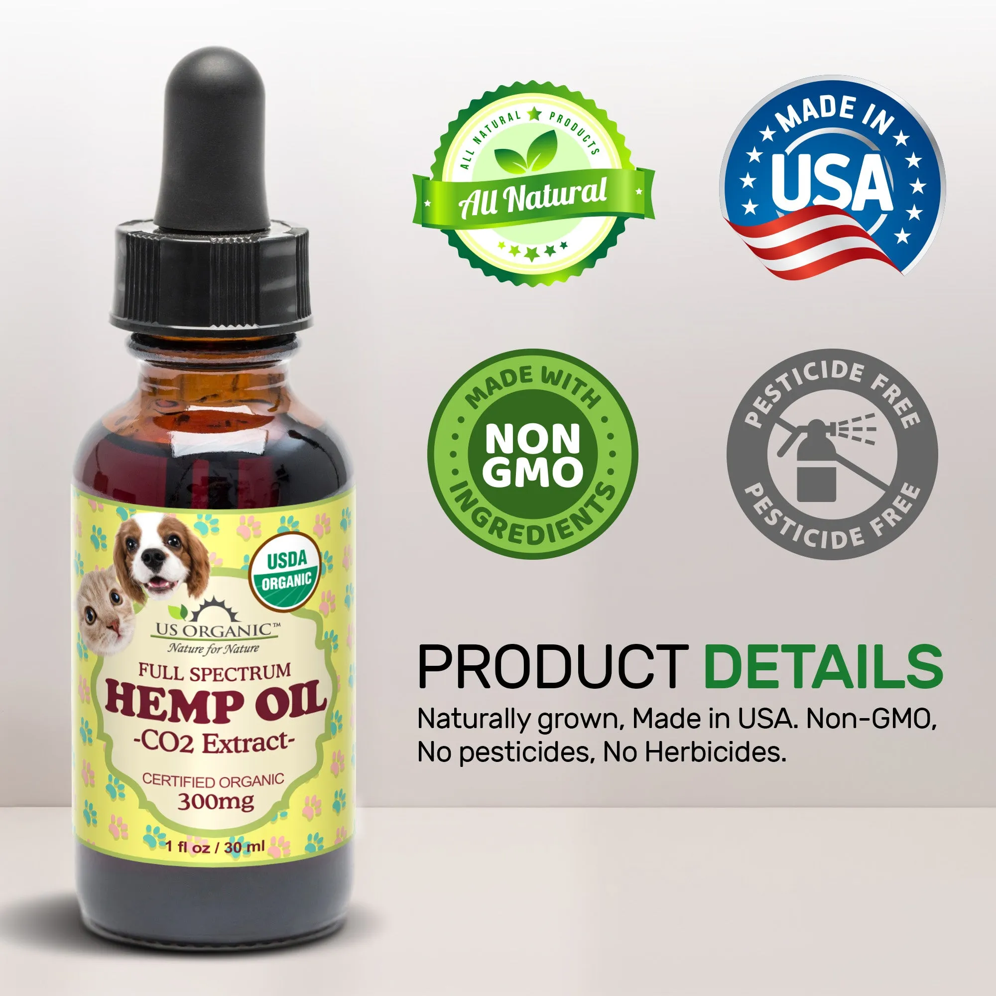 100% Pure Certified USDA Organic - Hemp Oil for Pets, 300 mg