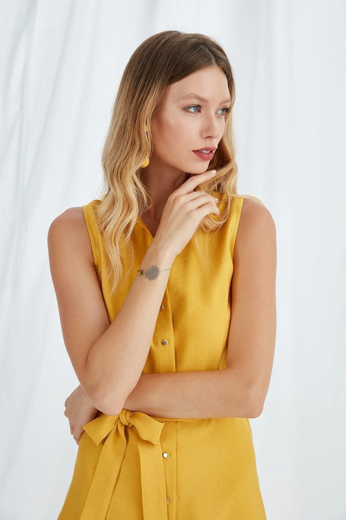13001 Yellow Asymmetrical Shirt Dress