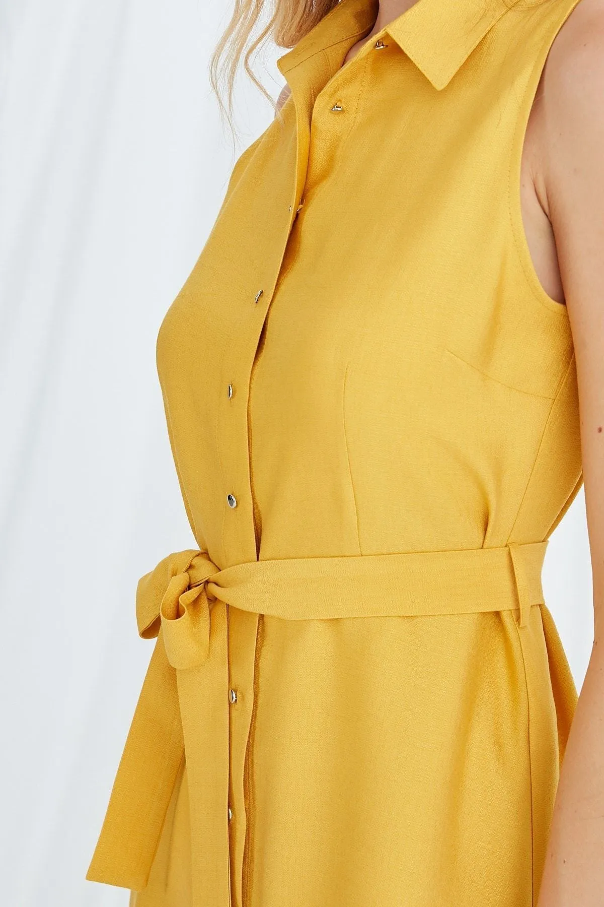 13001 Yellow Asymmetrical Shirt Dress