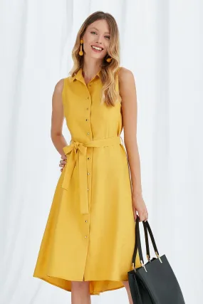 13001 Yellow Asymmetrical Shirt Dress