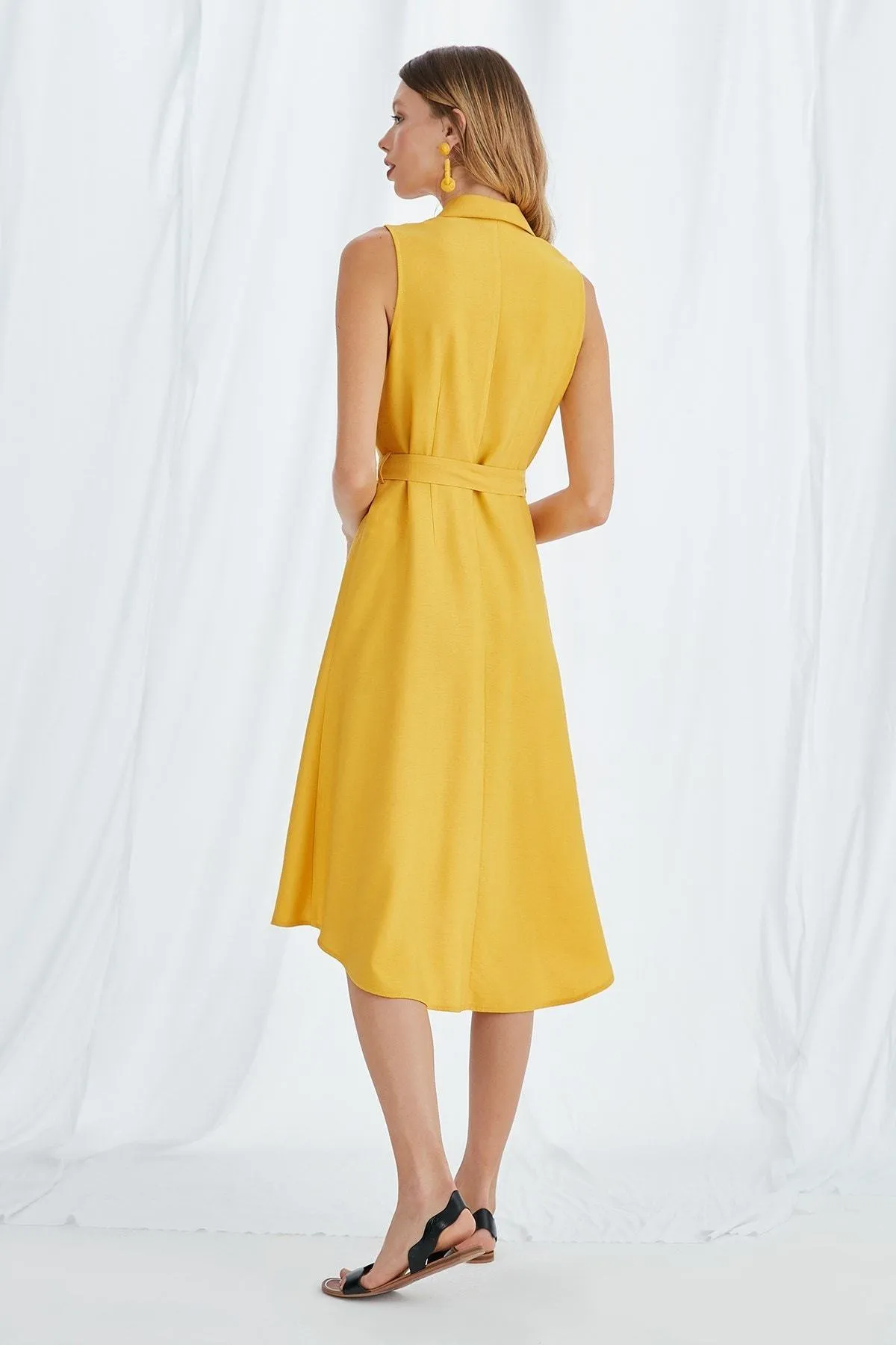 13001 Yellow Asymmetrical Shirt Dress