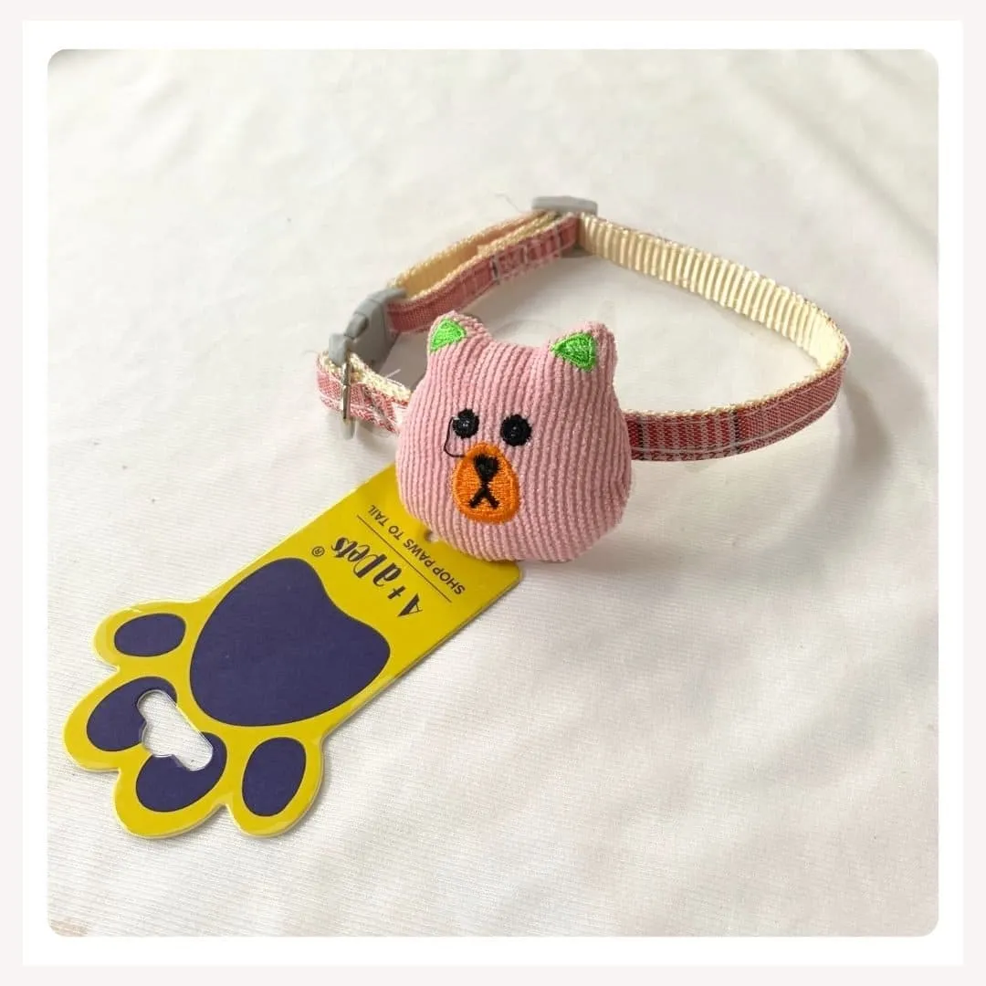 A a Pets' Bear Design Soft Handmade Adjustable Cat Collar - Pink