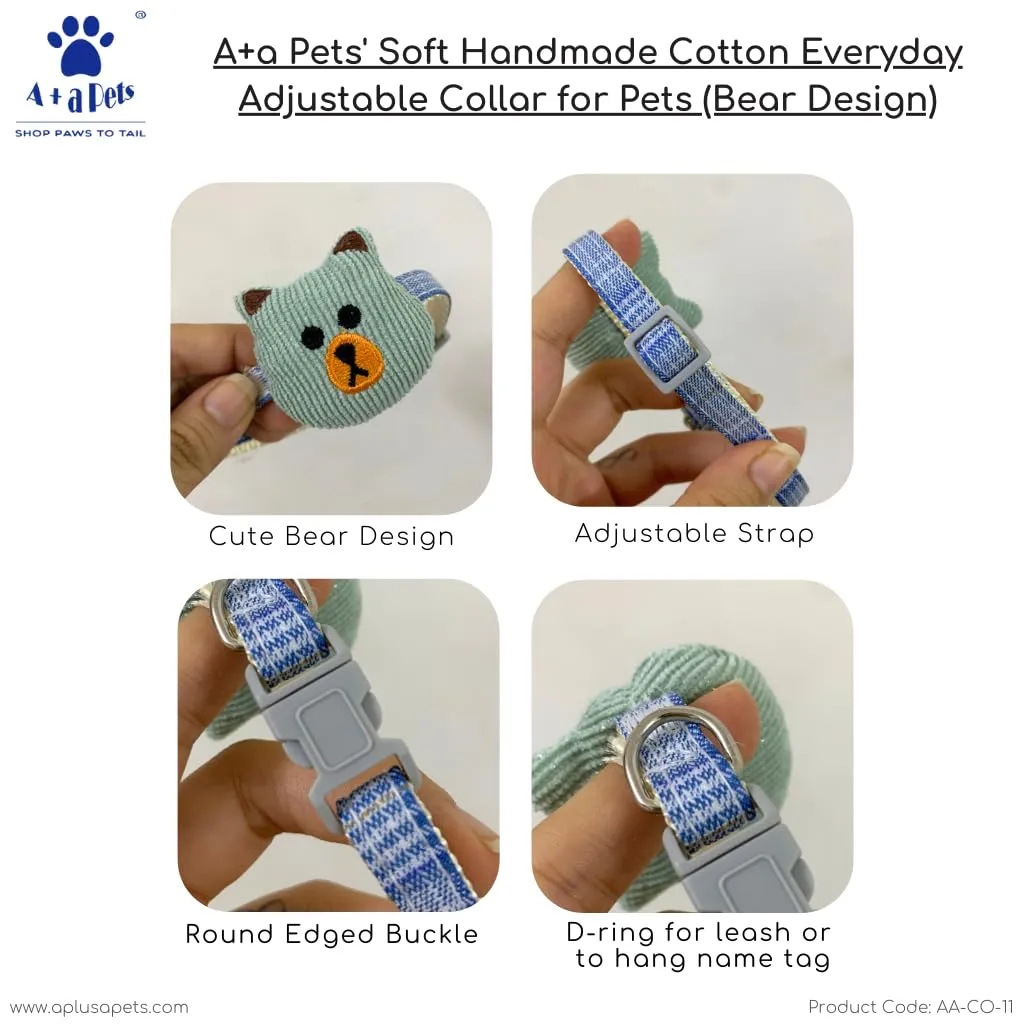 A a Pets' Bear Design Soft Handmade Adjustable Cat Collar - Pink