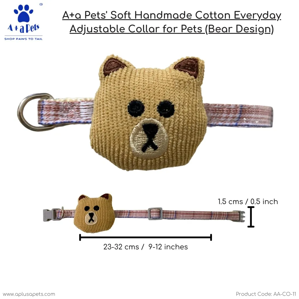 A a Pets' Bear Design Soft Handmade Adjustable Cat Collar - Pink