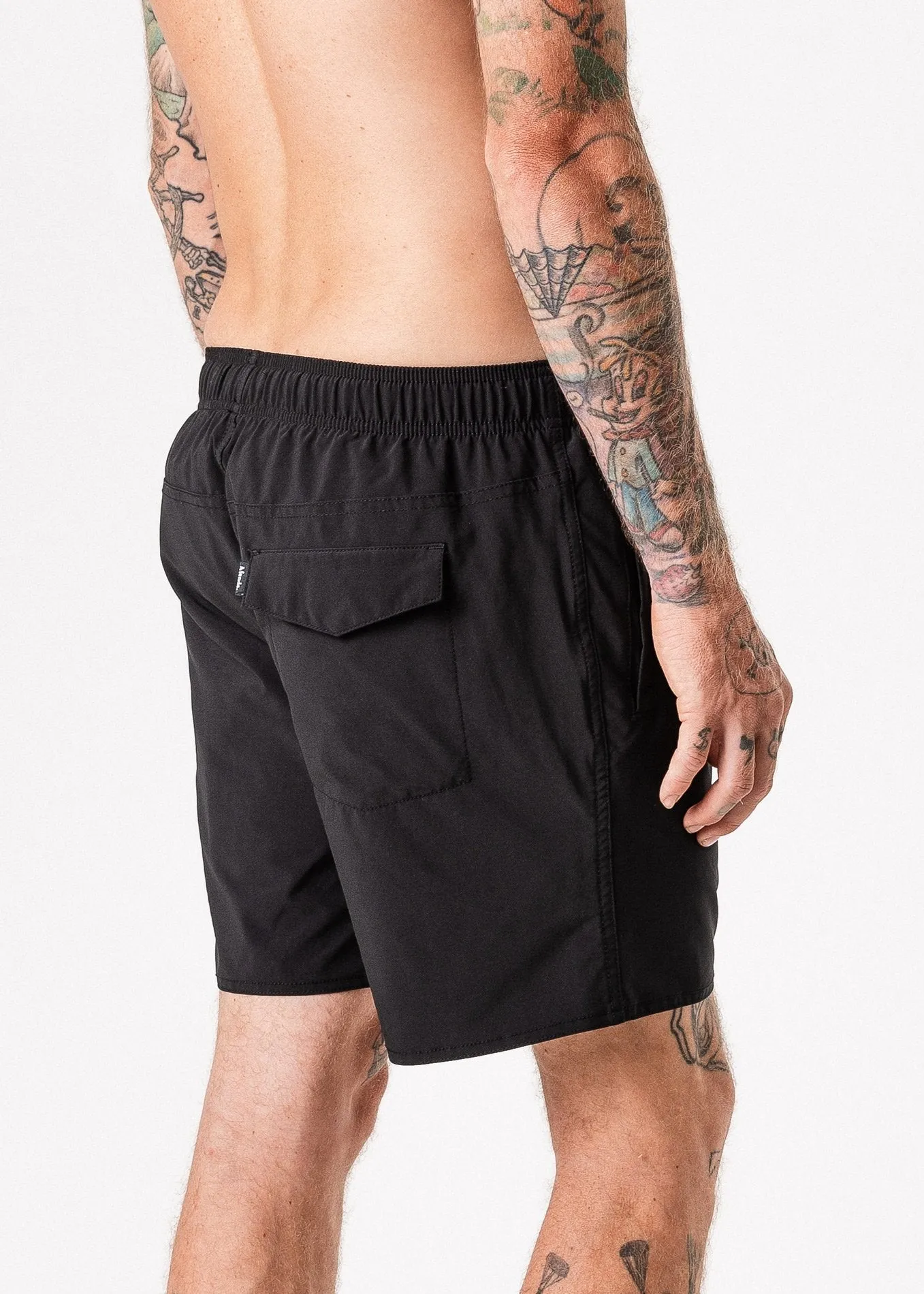 Afends Mens Baywatch - Black Metal Elastic Waist Boardshort