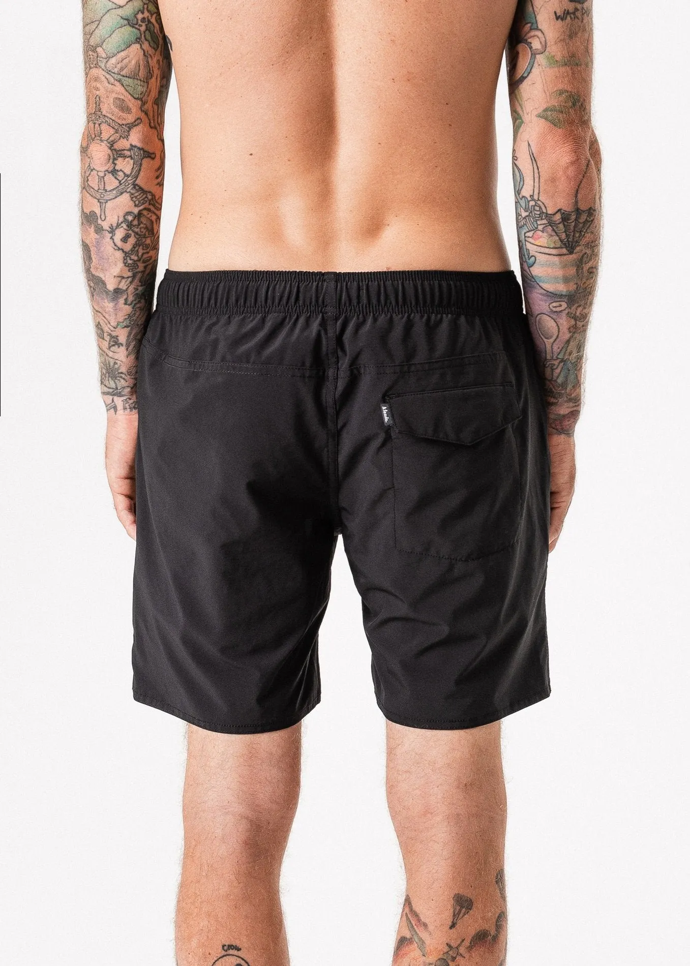 Afends Mens Baywatch - Black Metal Elastic Waist Boardshort