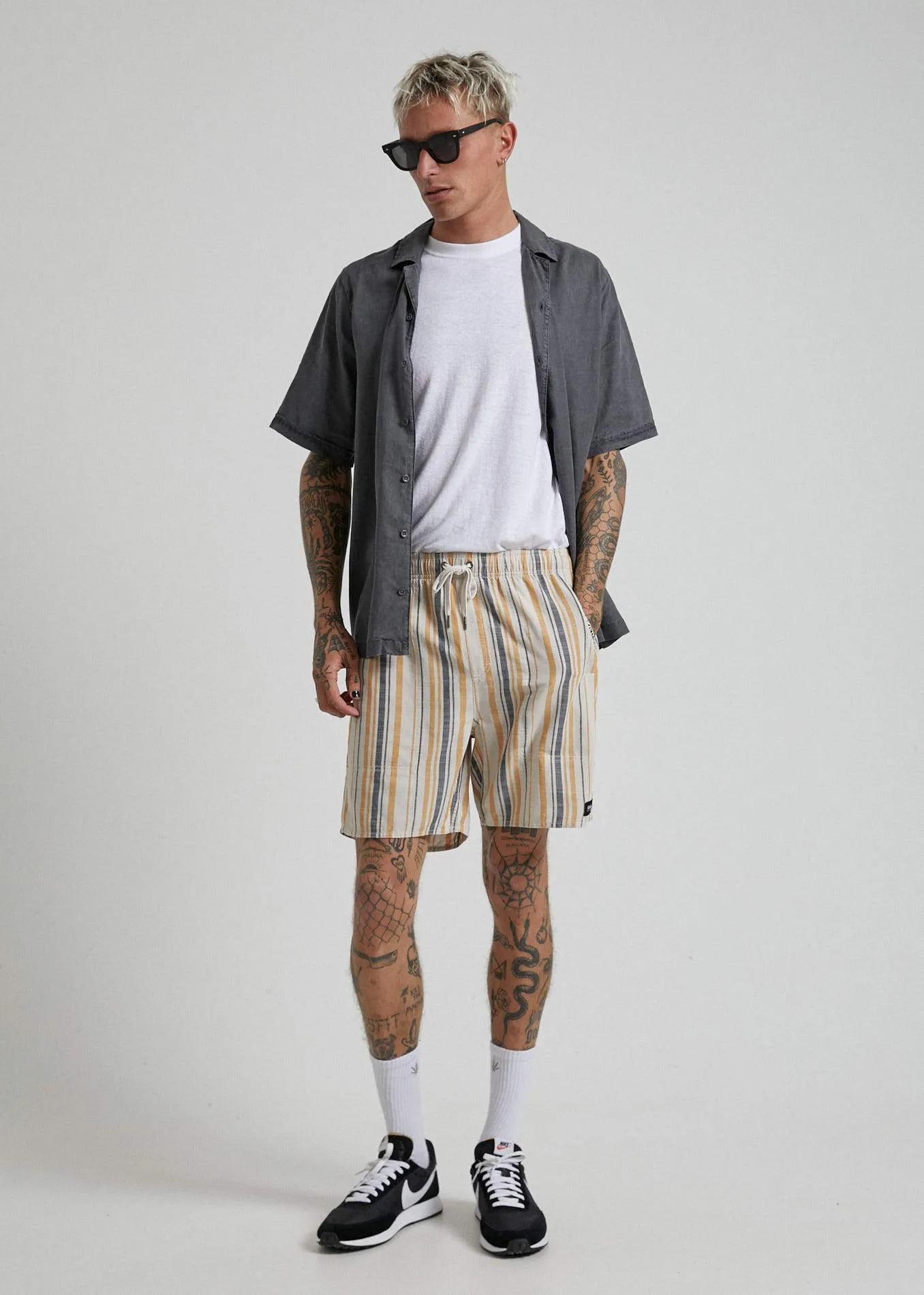 Afends Mens Baywatch Motel - Elastic Waist Boardshort - Moonbeam