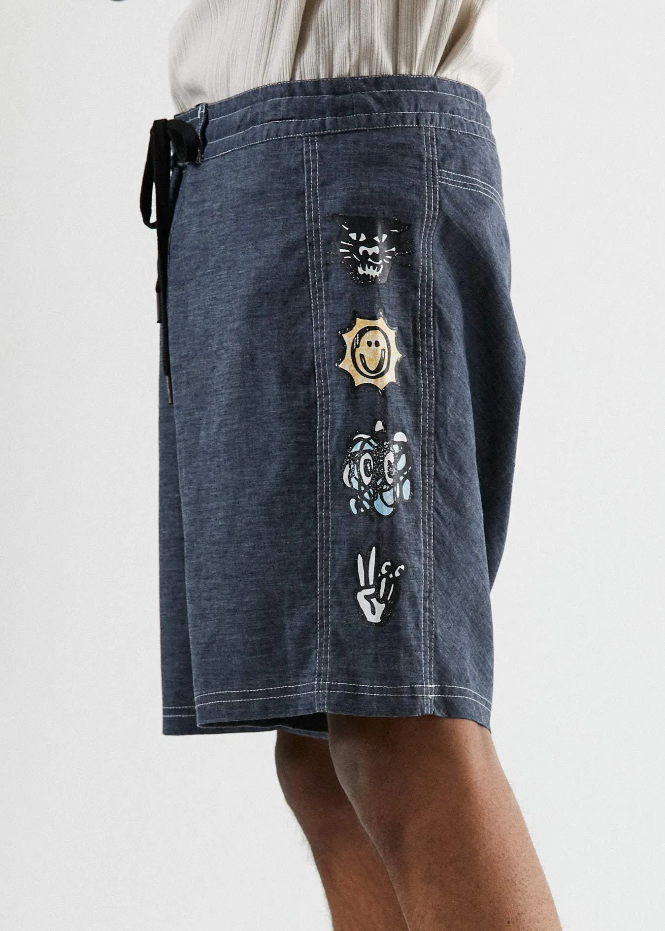 Afends Mens Burnt Out - Hemp Fixed Waist Boardshort - Midnight