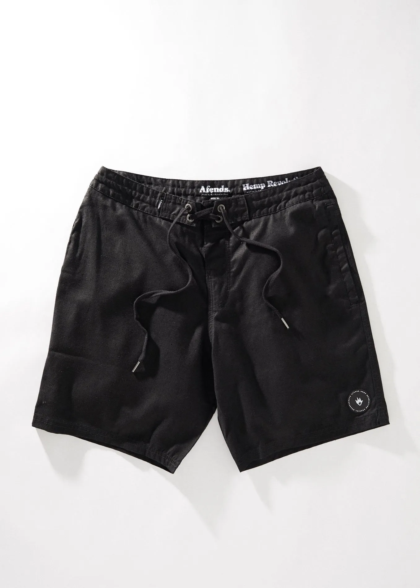 Afends Mens Hemp Crucial - Hemp Fixed Waist Boardshort - Black