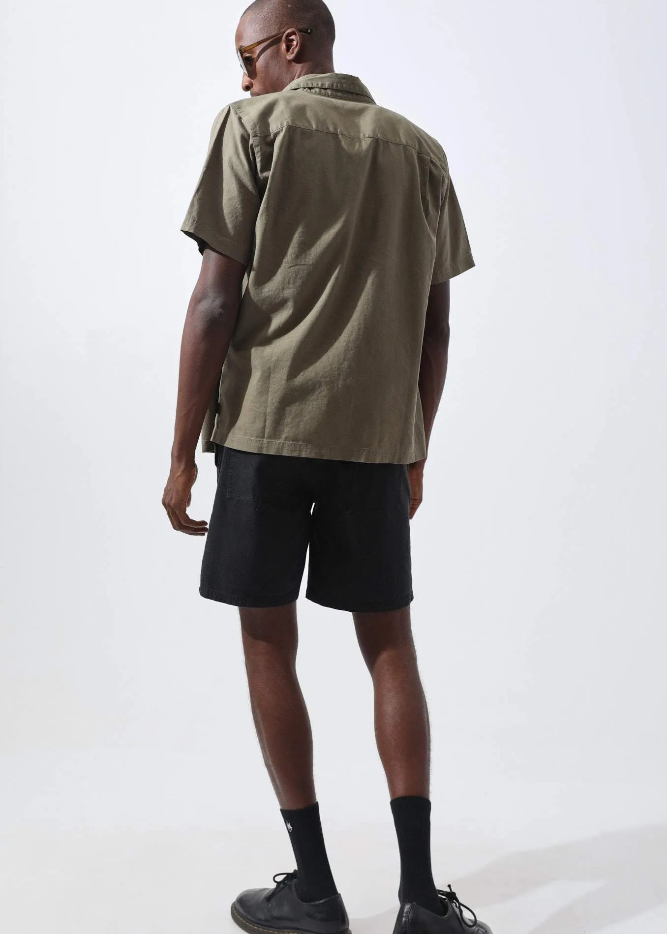 Afends Mens Hemp Dendys 2.0 - Hemp Elastic Waist Walkshort - Black