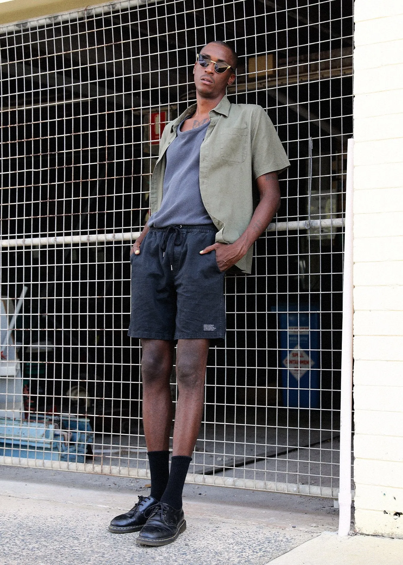 Afends Mens Hemp Dendys 2.0 - Hemp Elastic Waist Walkshort - Black