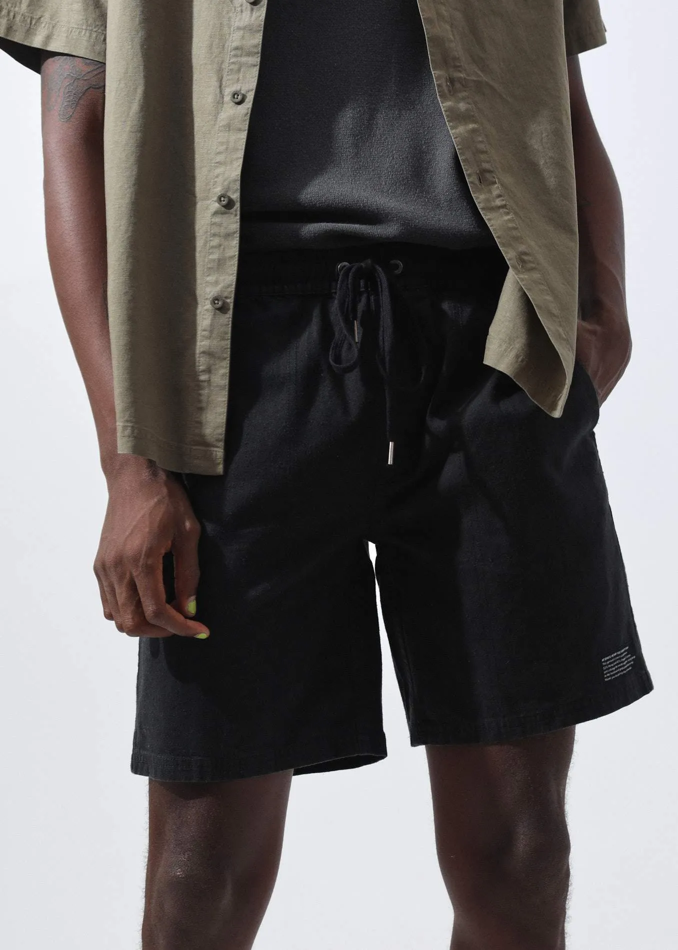 Afends Mens Hemp Dendys 2.0 - Hemp Elastic Waist Walkshort - Black