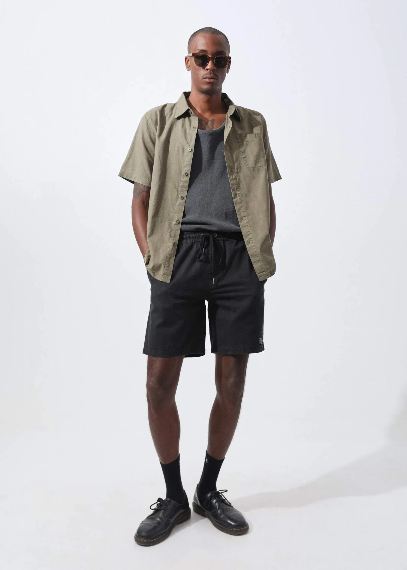 Afends Mens Hemp Dendys 2.0 - Hemp Elastic Waist Walkshort - Black