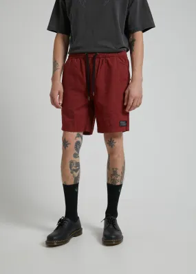 Afends Mens Hemp Dendys 2.0 - Hemp Elastic Waist Walkshort - Rojo