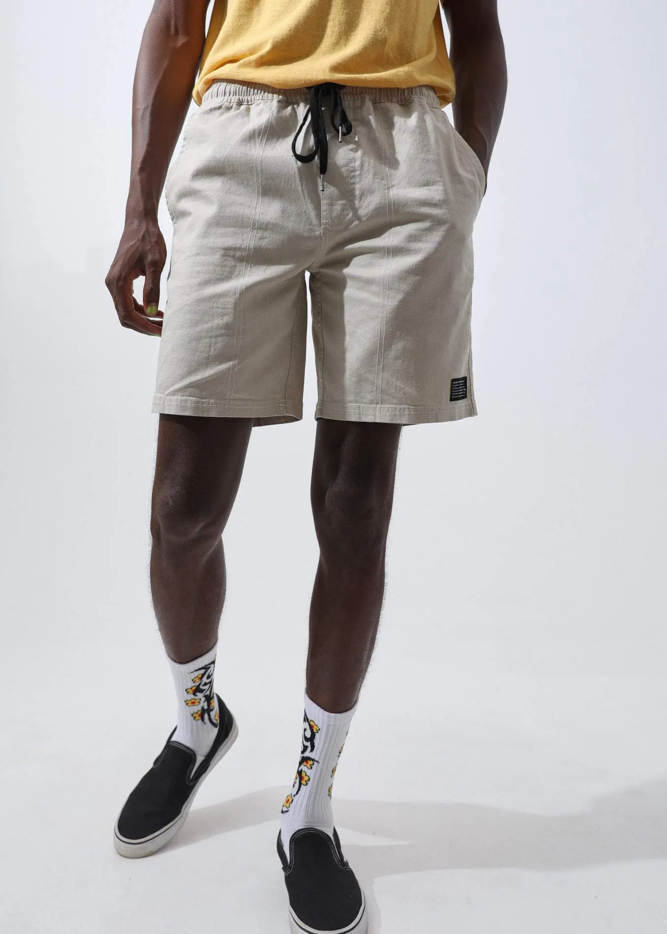 Afends Mens Hemp Dendys 2.0 - Hemp Elastic Waist Walkshort - Stone