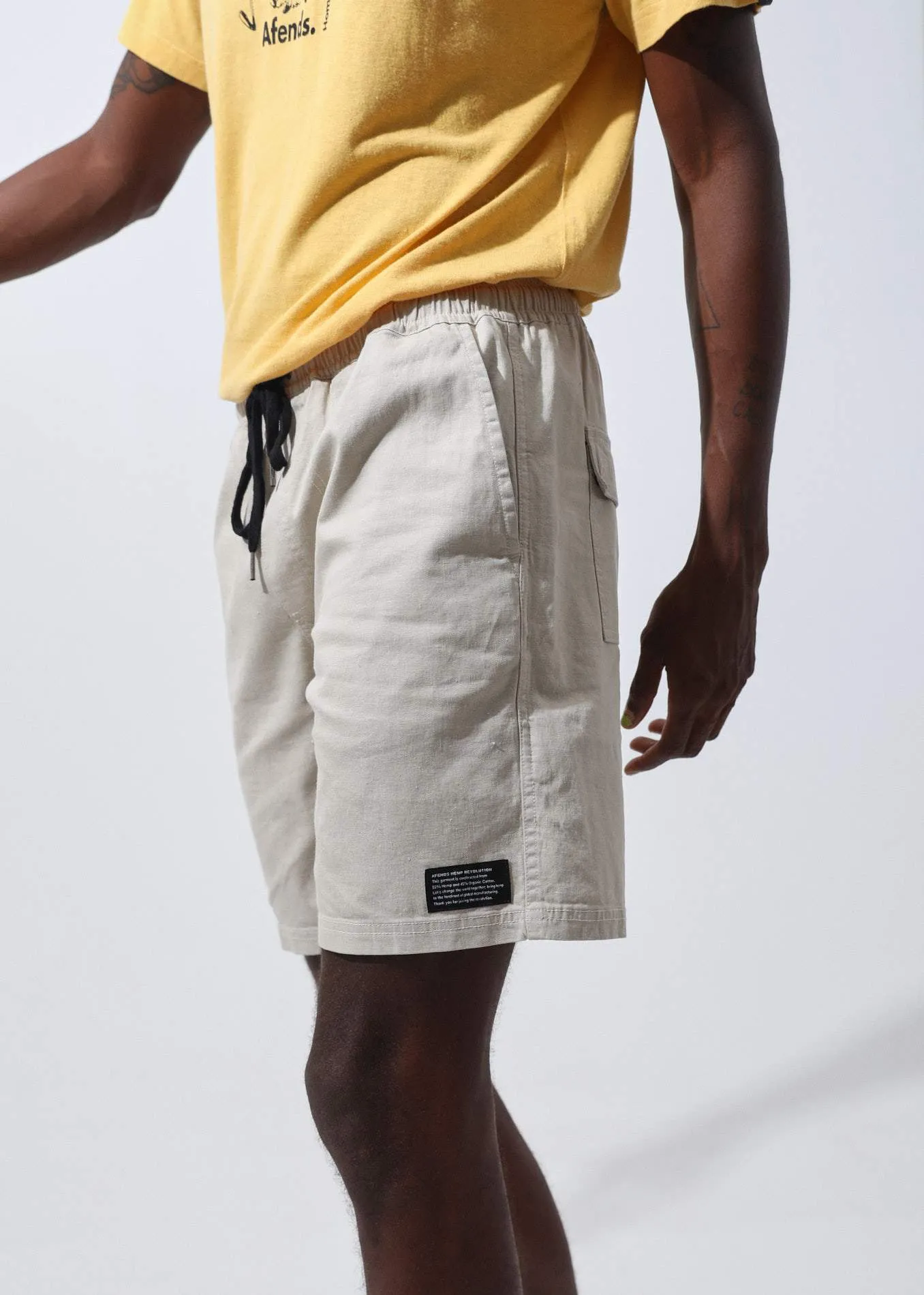 Afends Mens Hemp Dendys 2.0 - Hemp Elastic Waist Walkshort - Stone