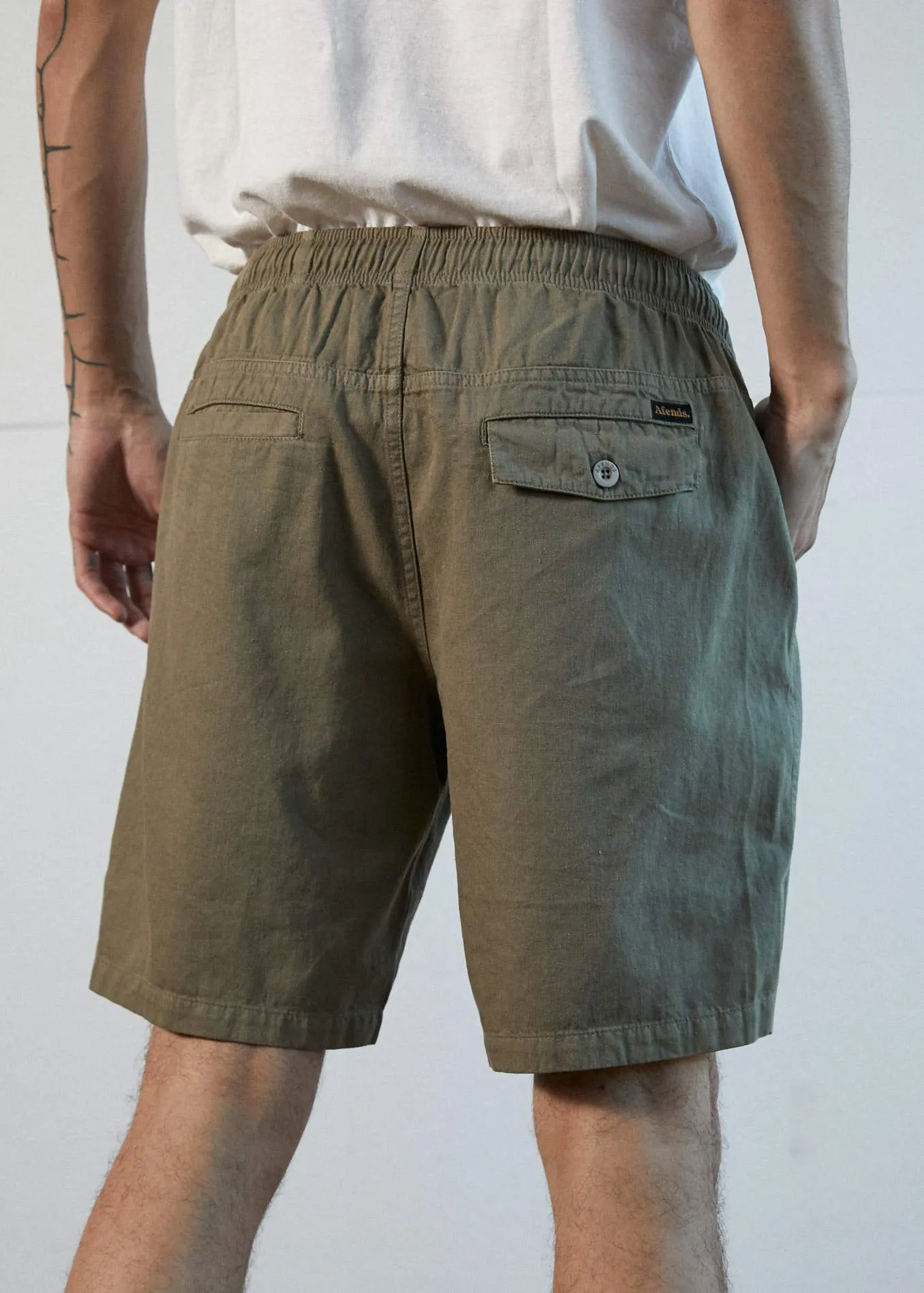 Afends Mens Hemp Dendys - Elastic Waist Walkshort - Covert Green