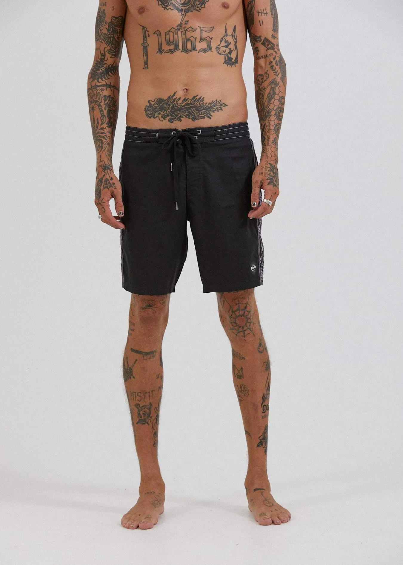 Afends Mens Hemp Related - Hemp Fixed Waist Boardshort - Black