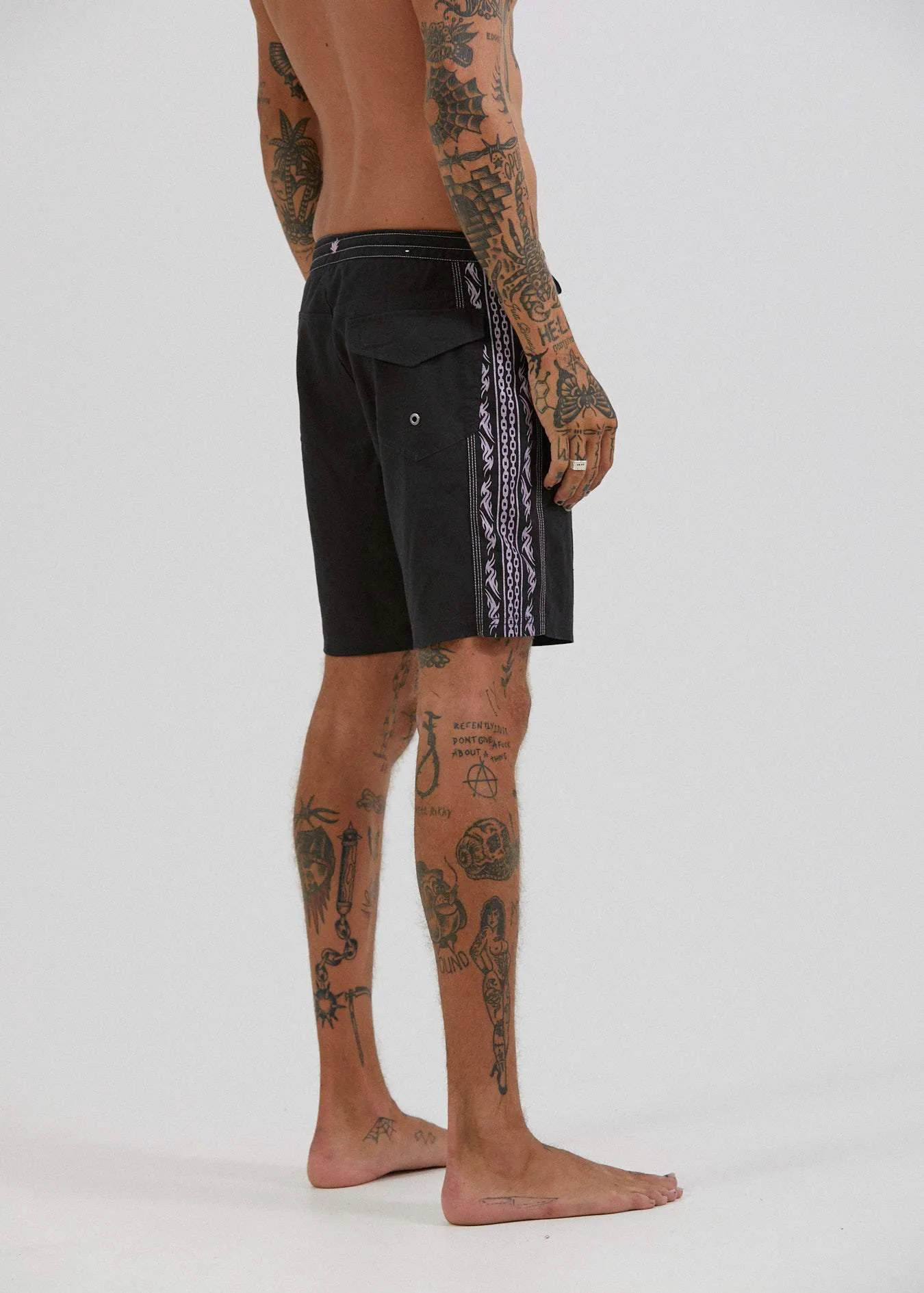 Afends Mens Hemp Related - Hemp Fixed Waist Boardshort - Black