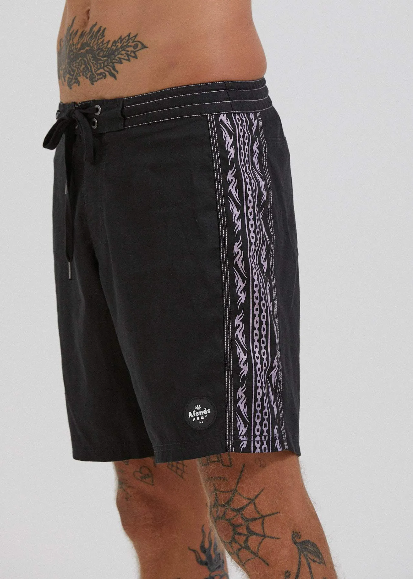 Afends Mens Hemp Related - Hemp Fixed Waist Boardshort - Black