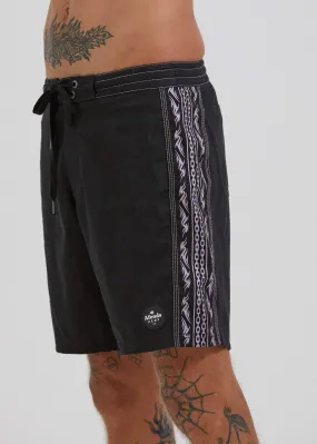 Afends Mens Hemp Related - Hemp Fixed Waist Boardshort - Black