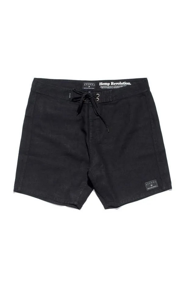 Afends Mens Hemp Trunk 1.0 - Black - Fixed Waist Board Short