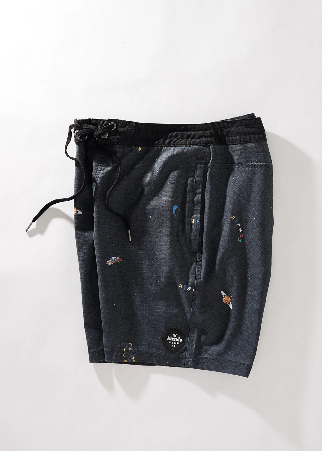 Afends Mens Kettleish - Hemp Fixed Waist Boardshort - Black