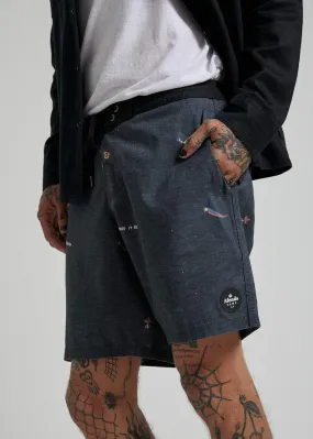 Afends Mens Kettleish - Hemp Fixed Waist Boardshort - Black