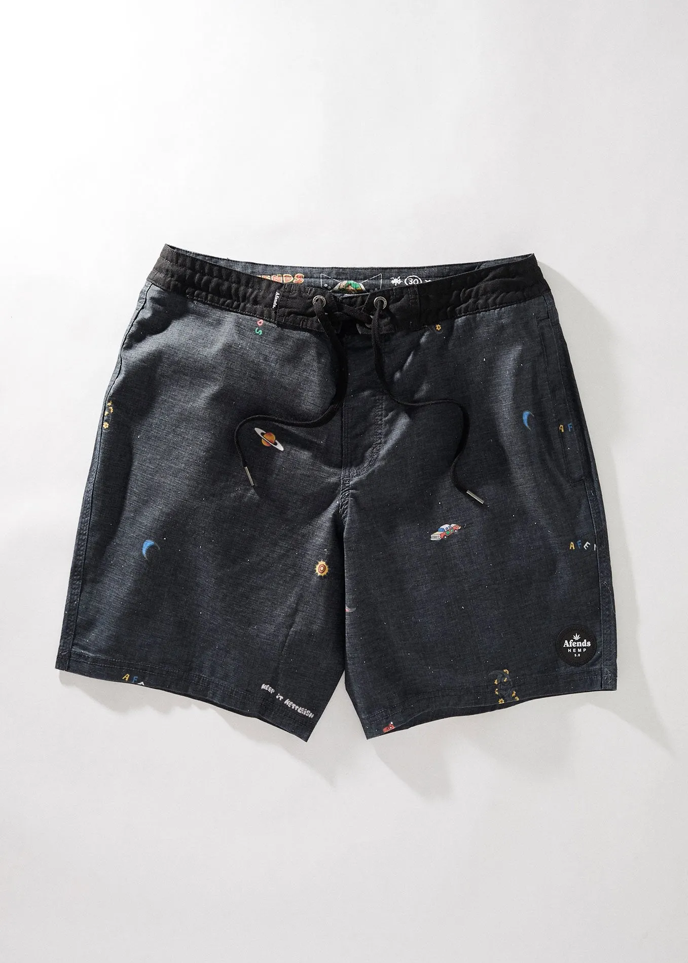 Afends Mens Kettleish - Hemp Fixed Waist Boardshort - Black