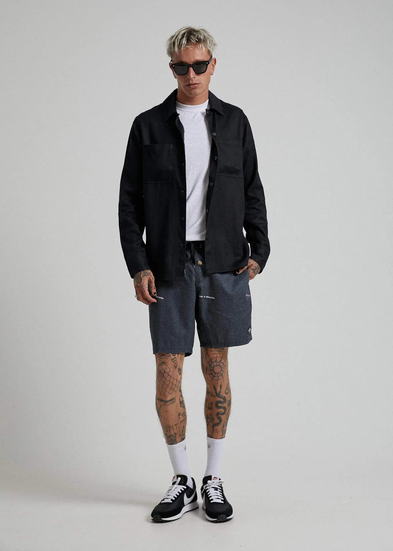 Afends Mens Kettleish - Hemp Fixed Waist Boardshort - Black