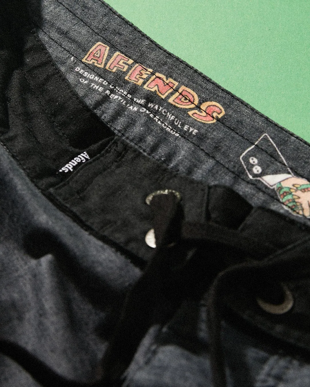 Afends Mens Kettleish - Hemp Fixed Waist Boardshort - Black