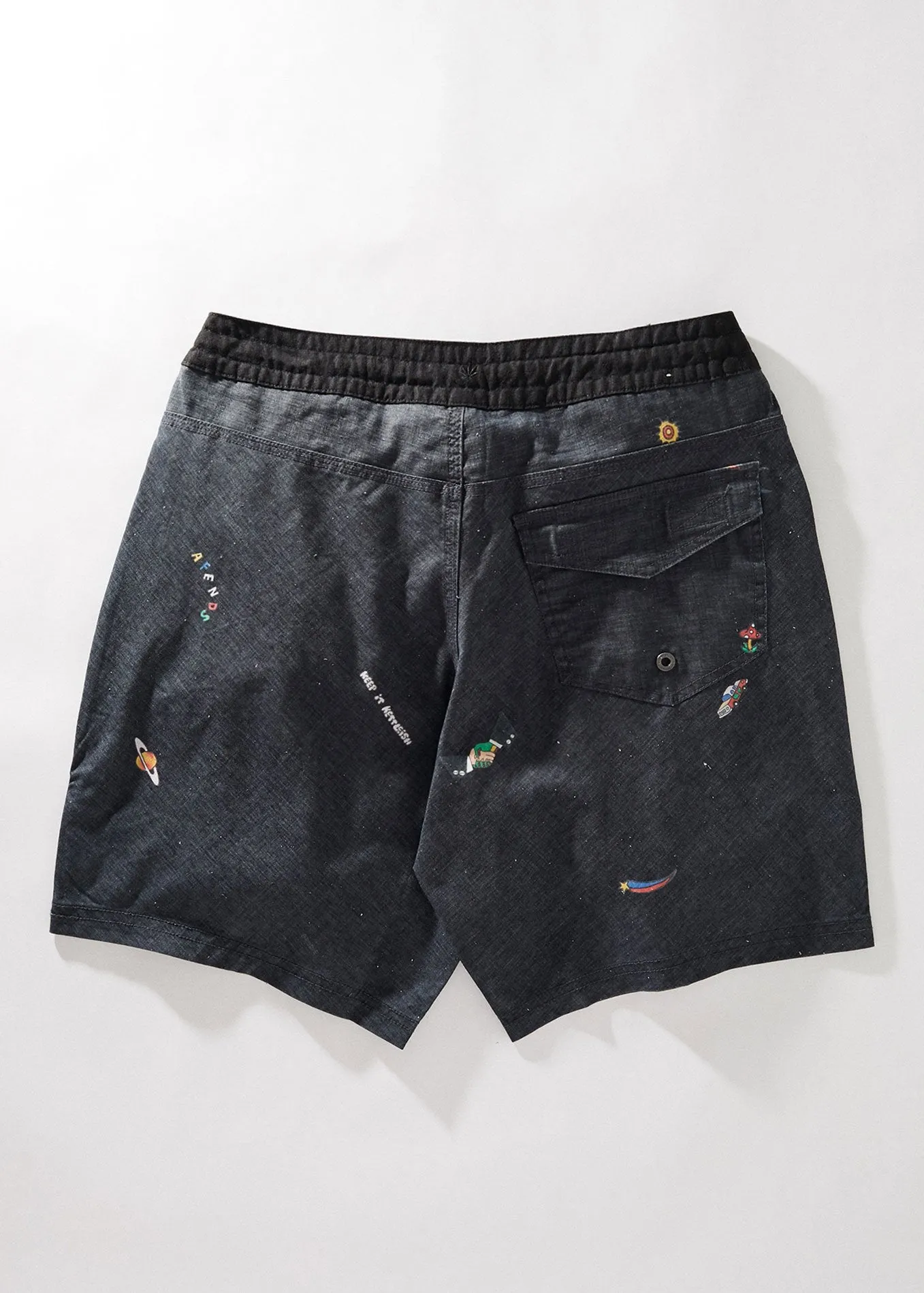 Afends Mens Kettleish - Hemp Fixed Waist Boardshort - Black