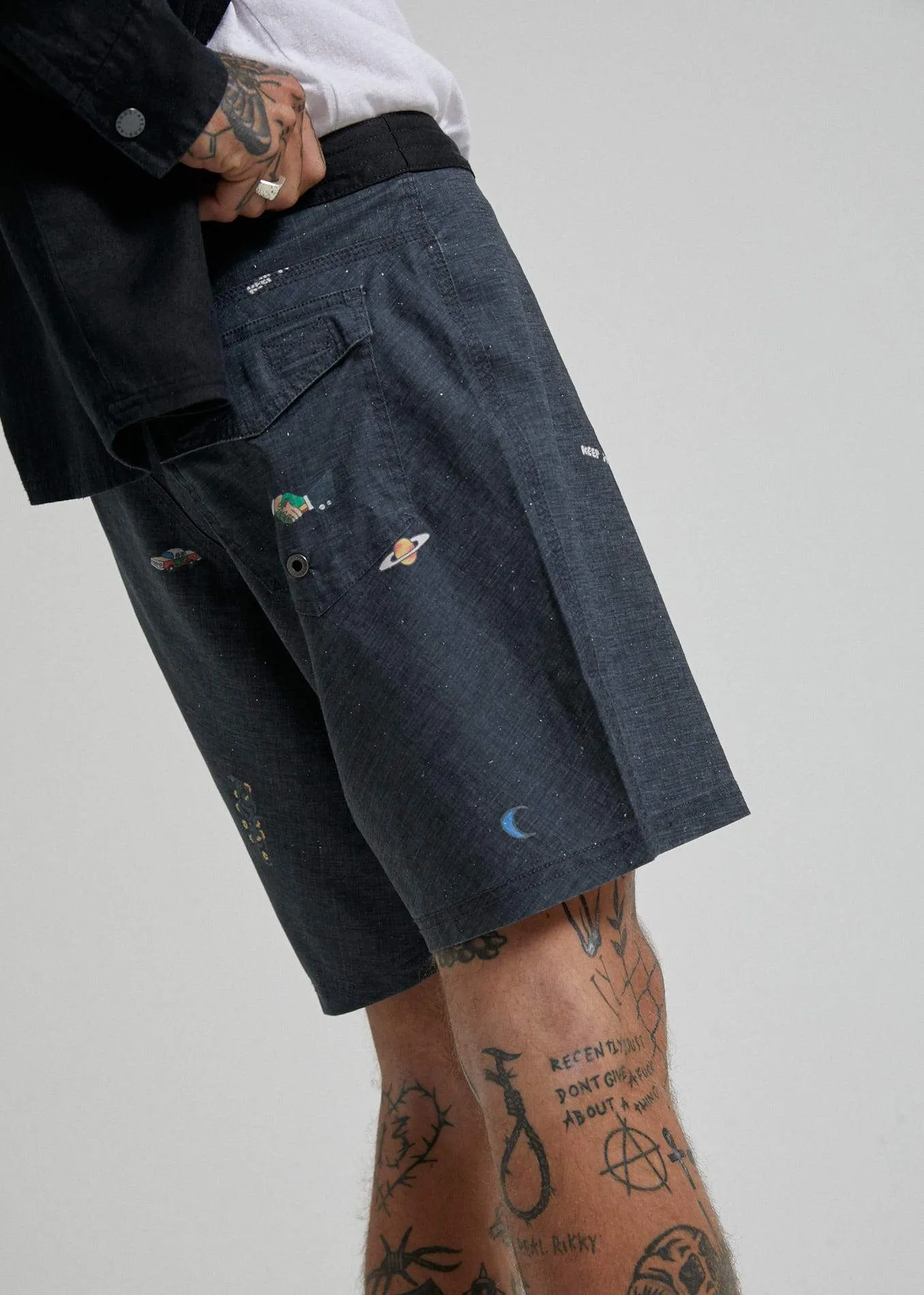 Afends Mens Kettleish - Hemp Fixed Waist Boardshort - Black