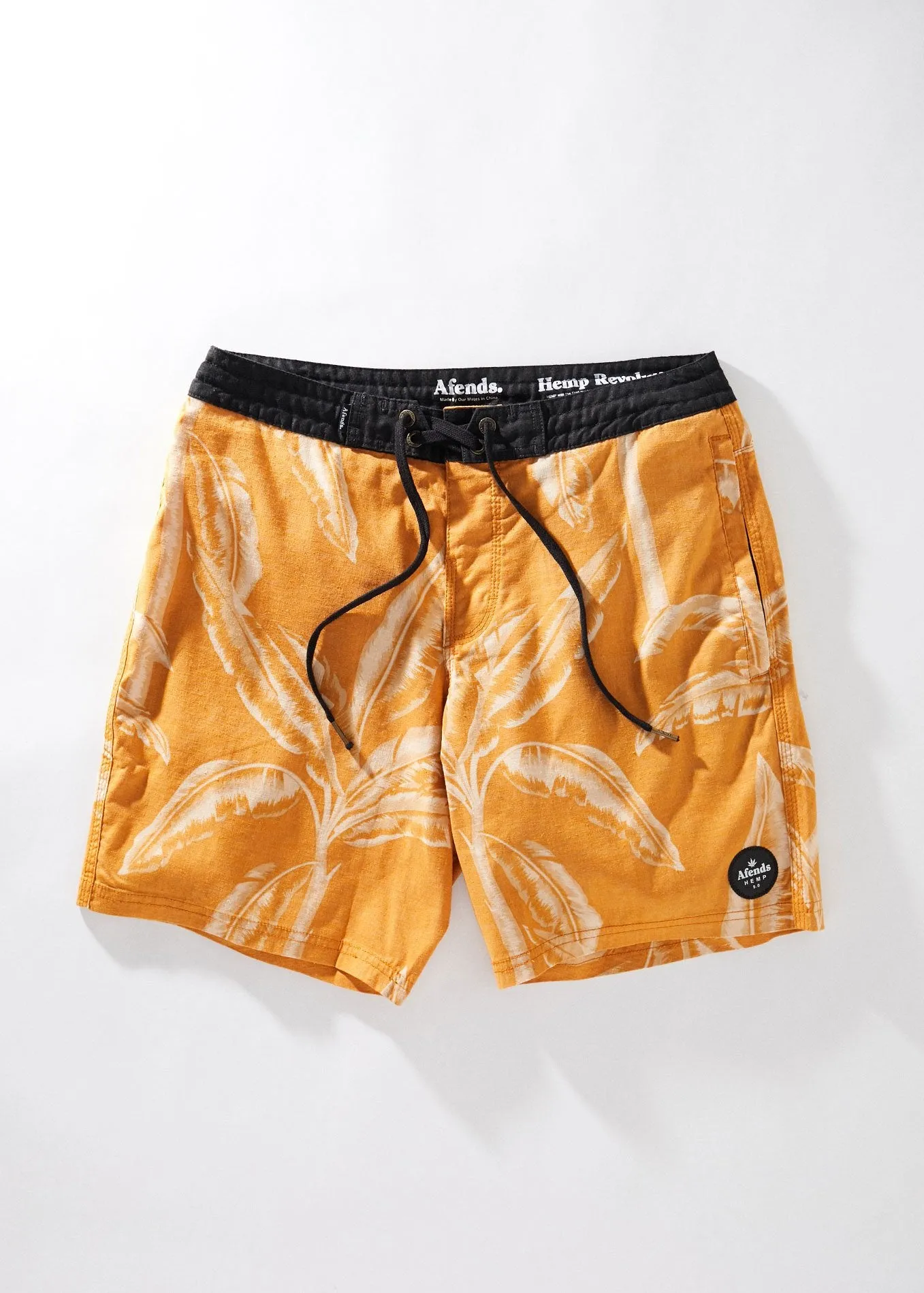 Afends Mens Paradiso - Hemp Fixed Waist Boardshort - Yam