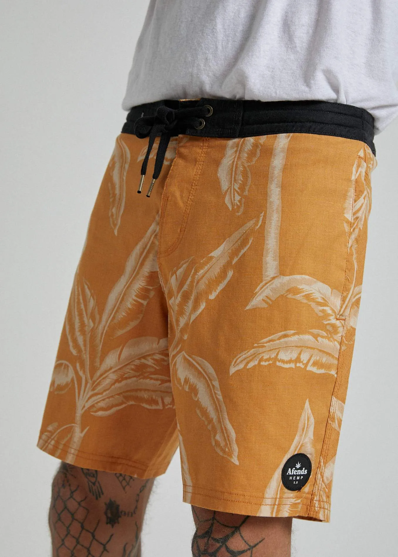 Afends Mens Paradiso - Hemp Fixed Waist Boardshort - Yam