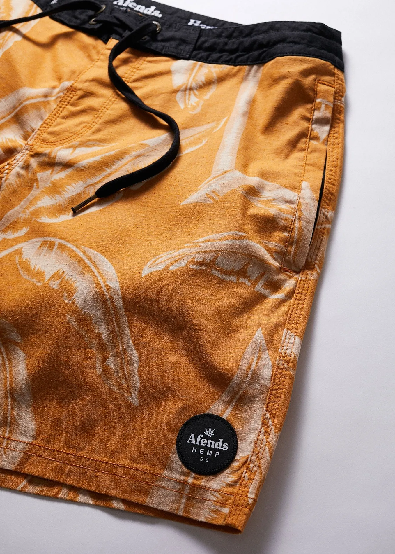 Afends Mens Paradiso - Hemp Fixed Waist Boardshort - Yam
