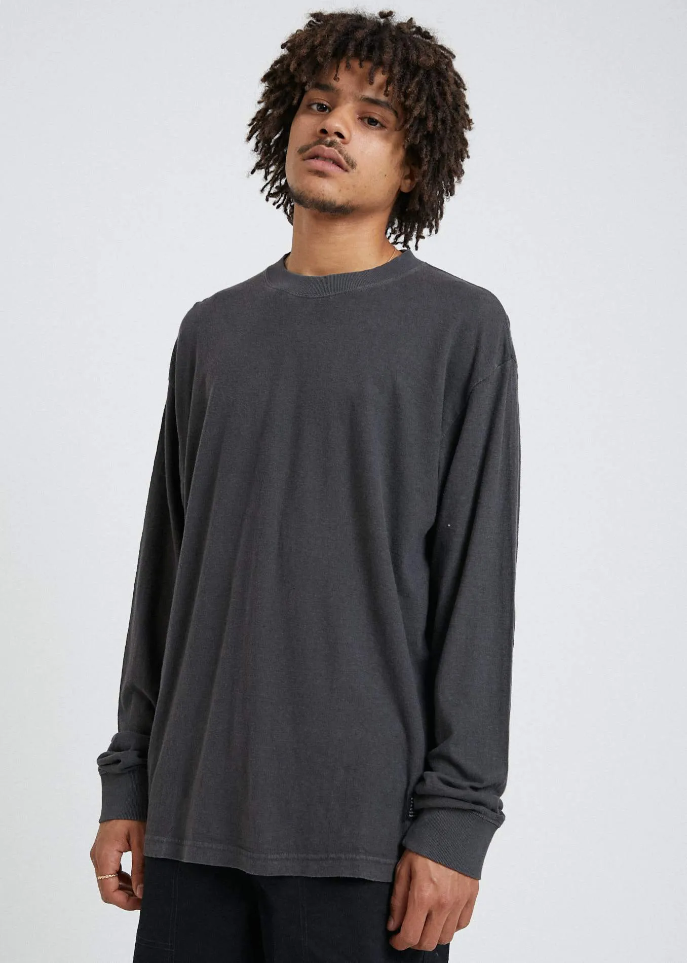 Afends Mens Rolling On - Hemp Retro Fit Long Sleeve Tee - Black