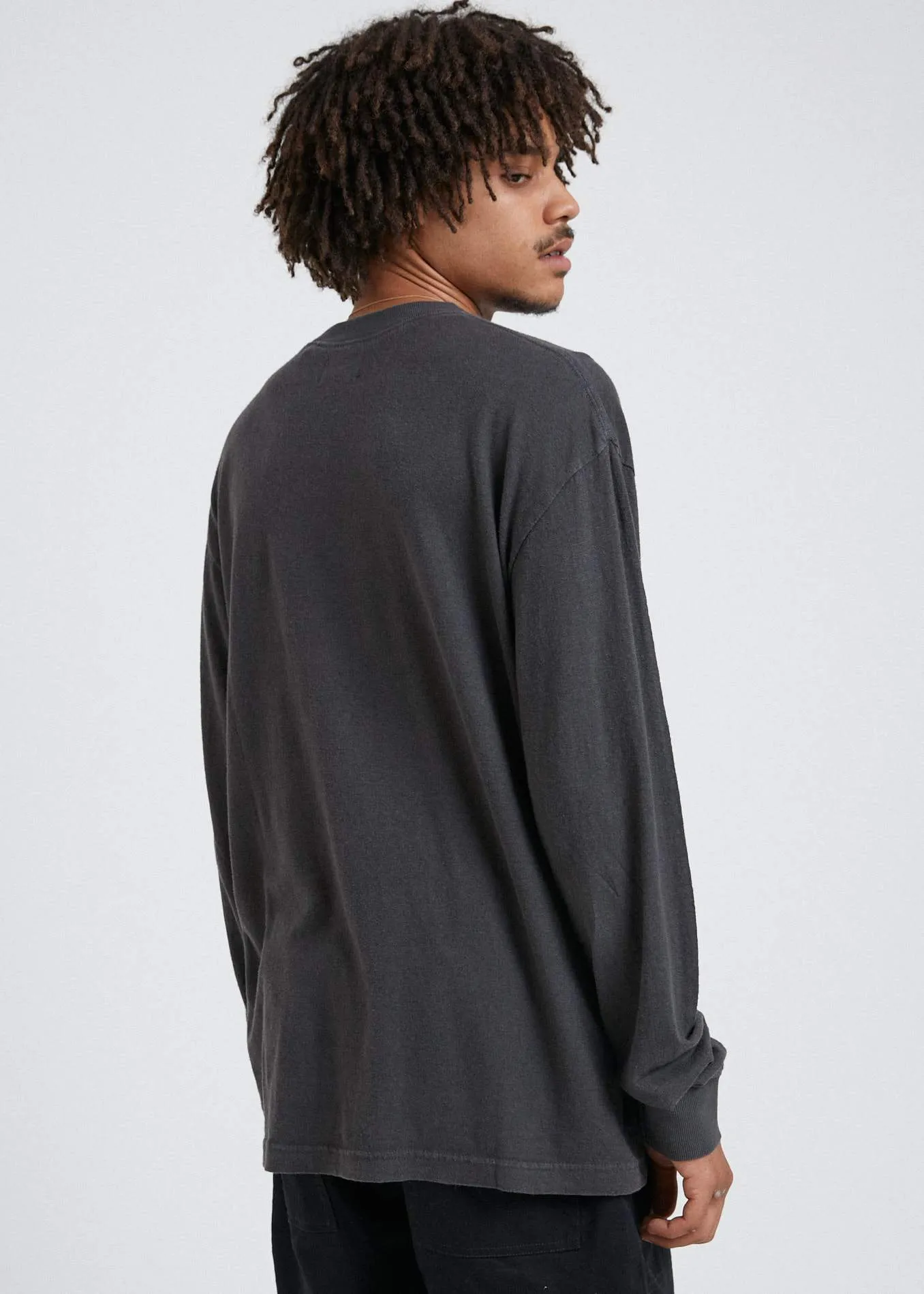Afends Mens Rolling On - Hemp Retro Fit Long Sleeve Tee - Black