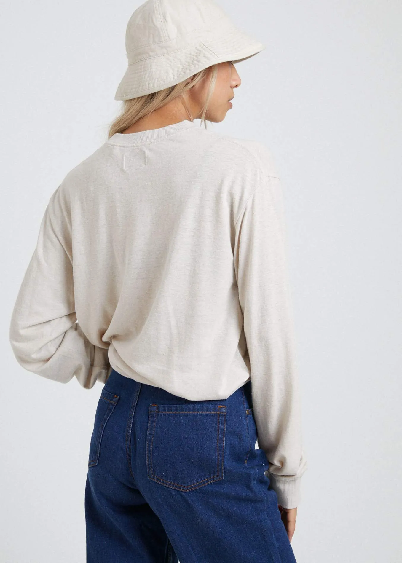 Afends Mens Rolling On - Hemp Retro Fit Long Sleeve Tee - Moonbeam