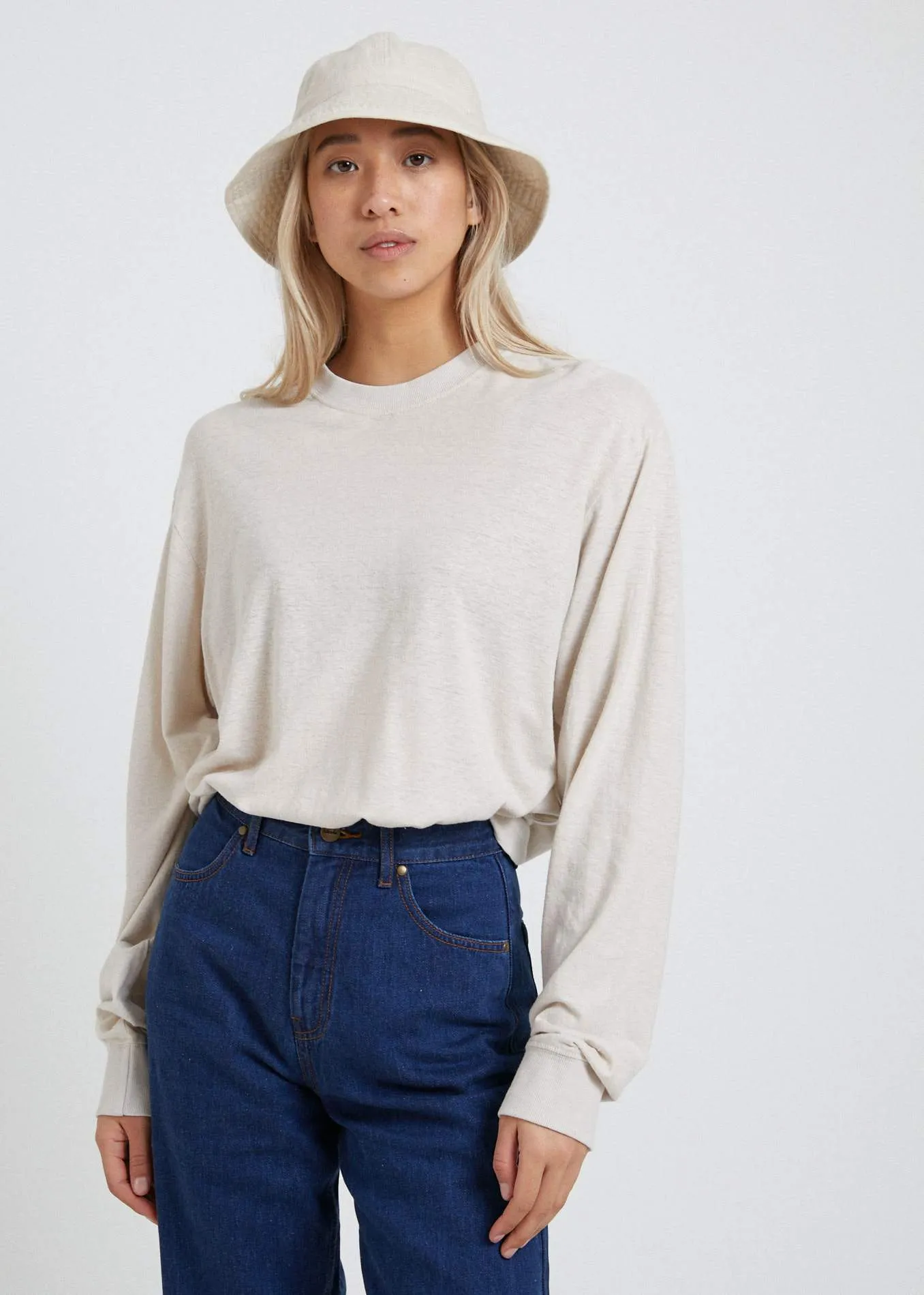 Afends Mens Rolling On - Hemp Retro Fit Long Sleeve Tee - Moonbeam