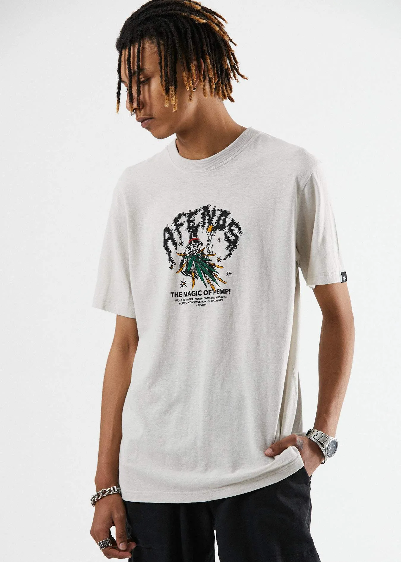 Afends Mens Wizardry - Hemp Retro Fit Tee - Moonbeam