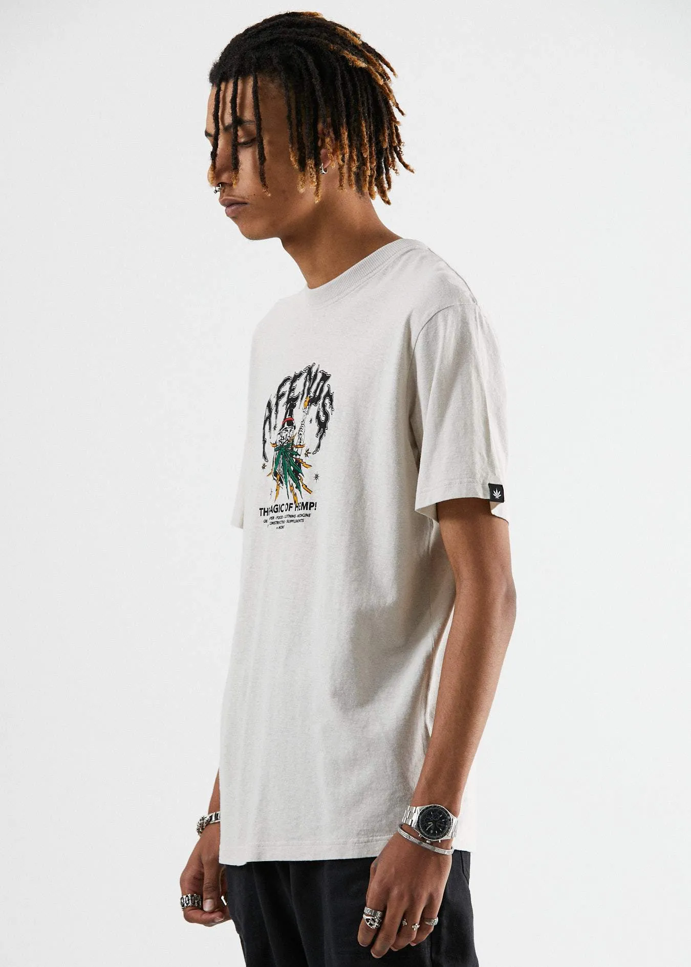Afends Mens Wizardry - Hemp Retro Fit Tee - Moonbeam