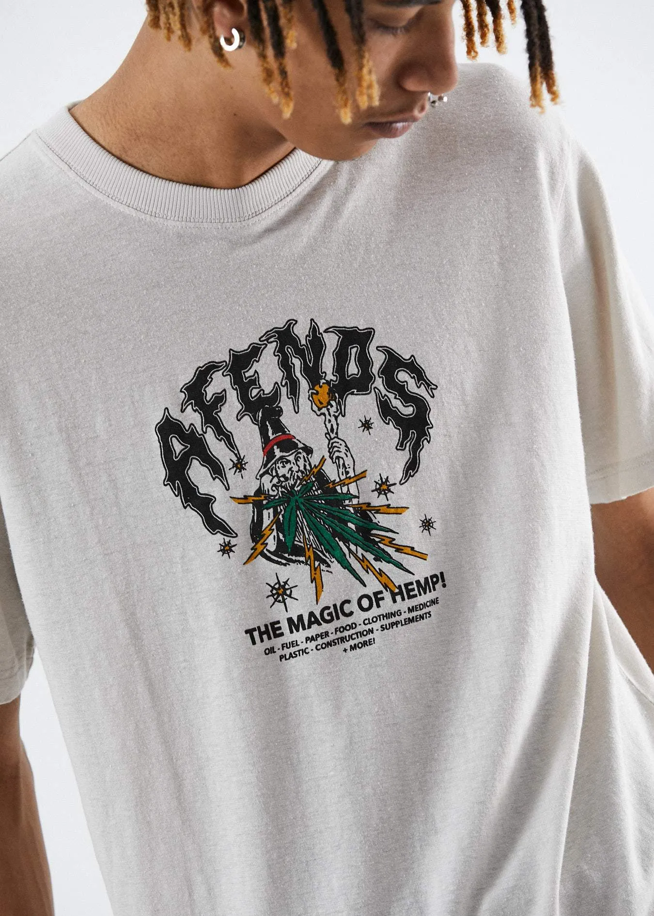 Afends Mens Wizardry - Hemp Retro Fit Tee - Moonbeam