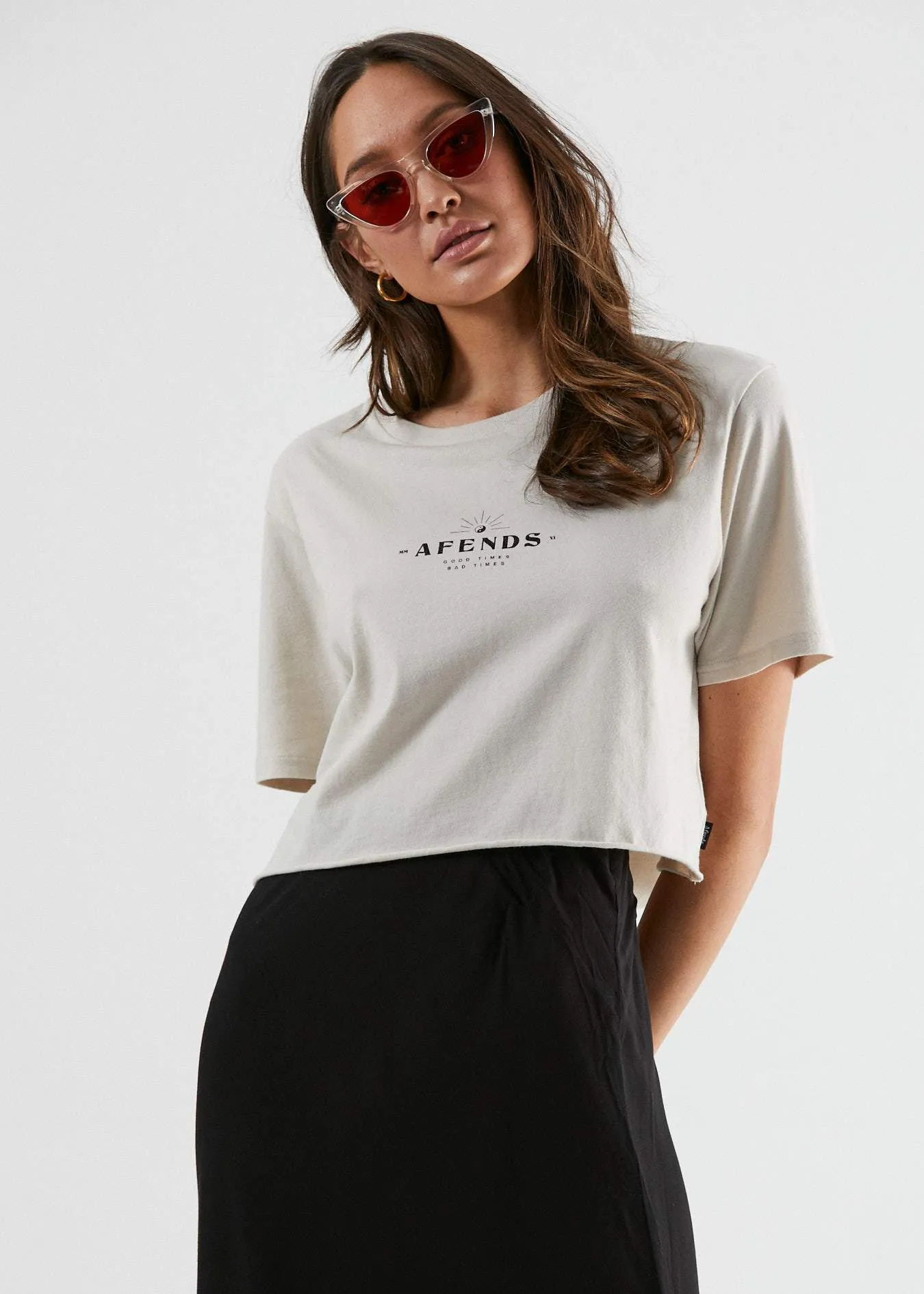 Afends Womens Aurora - Cut Off Boyfriend Fit Tee - Moonbeam