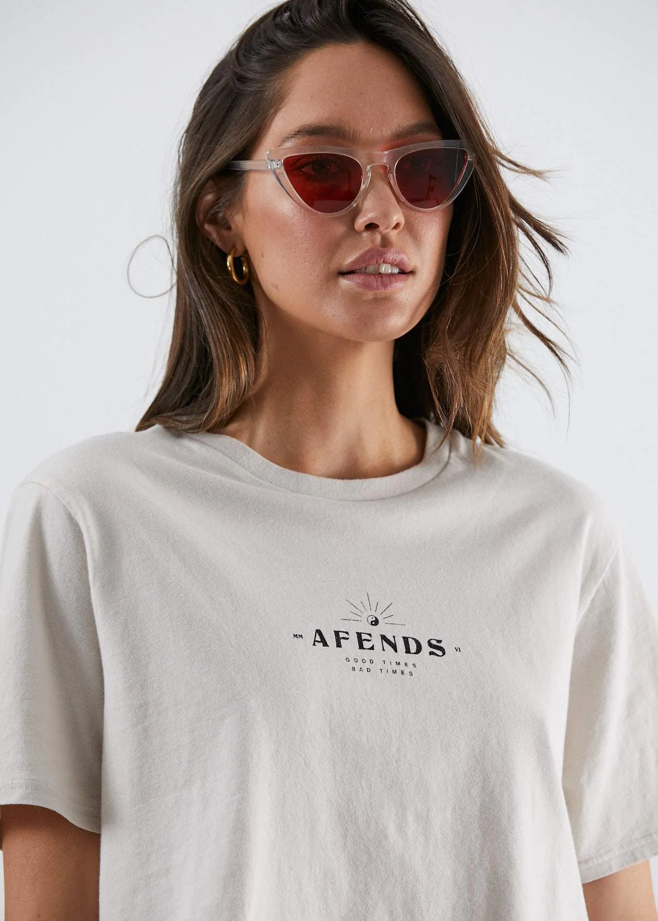 Afends Womens Aurora - Cut Off Boyfriend Fit Tee - Moonbeam