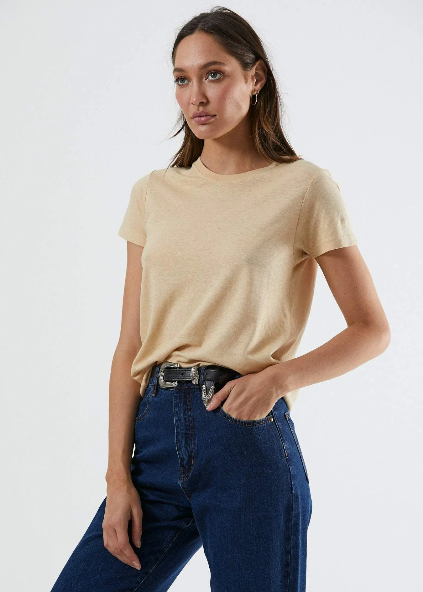 Afends Womens Hemp Basics - Standard Fit Tee - Dirty Beige