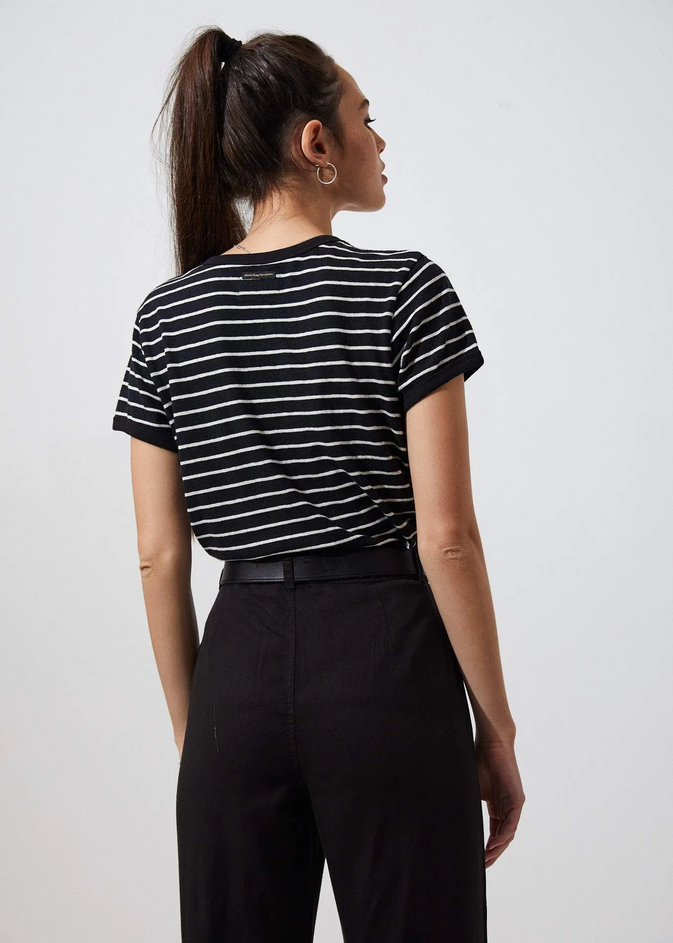 Afends Womens Hemp Basics Stripe - Hemp Ringer Tee - Black Stripe