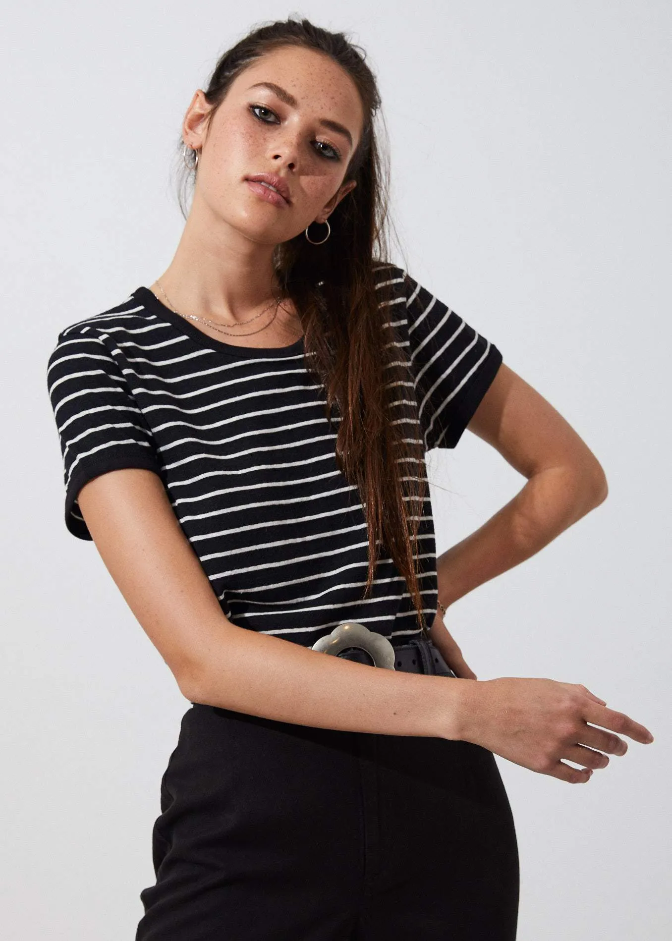 Afends Womens Hemp Basics Stripe - Hemp Ringer Tee - Black Stripe