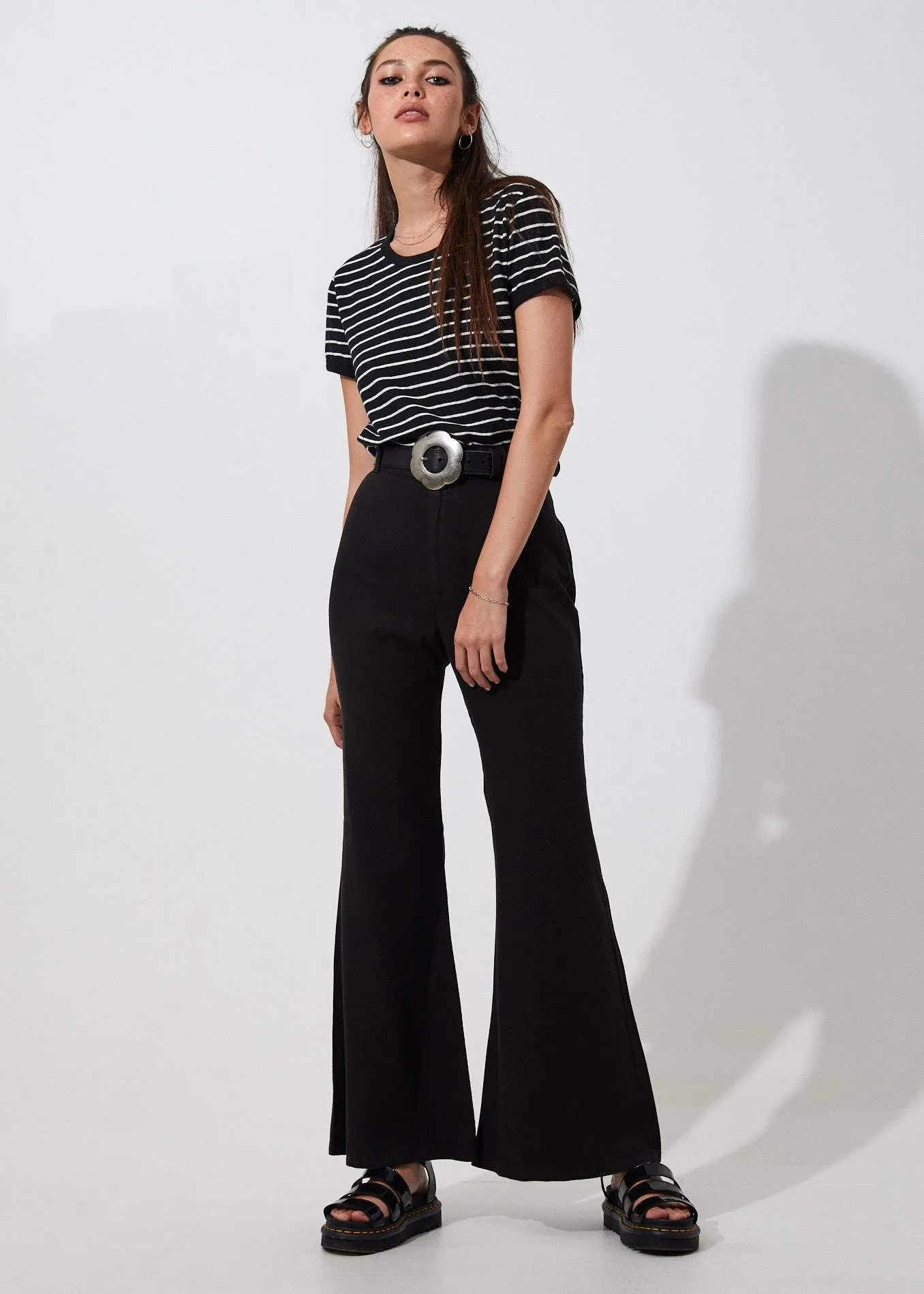 Afends Womens Hemp Basics Stripe - Hemp Ringer Tee - Black Stripe